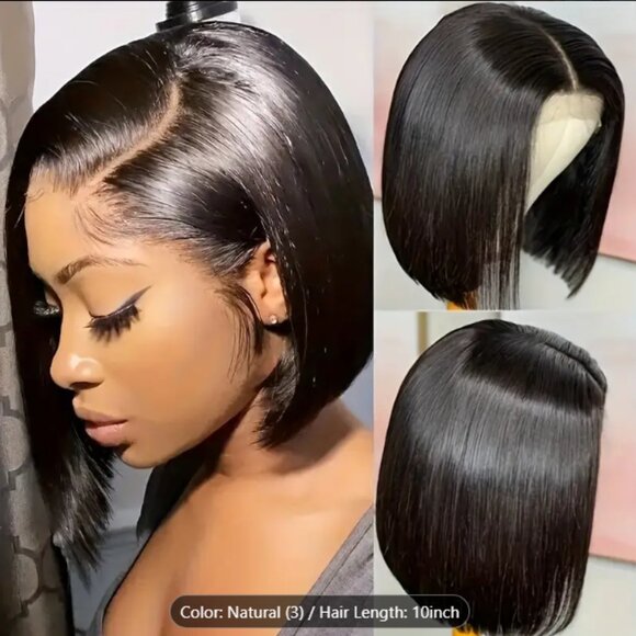 Bob Wig Brazilian Virgin Human Hair Density 200% Straight 10" - Picture 4 of 5